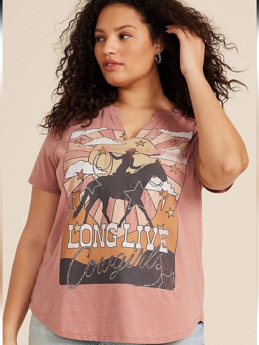 Maurices Long Live Cowgirls Graphic Tee - Dusty Rose XL